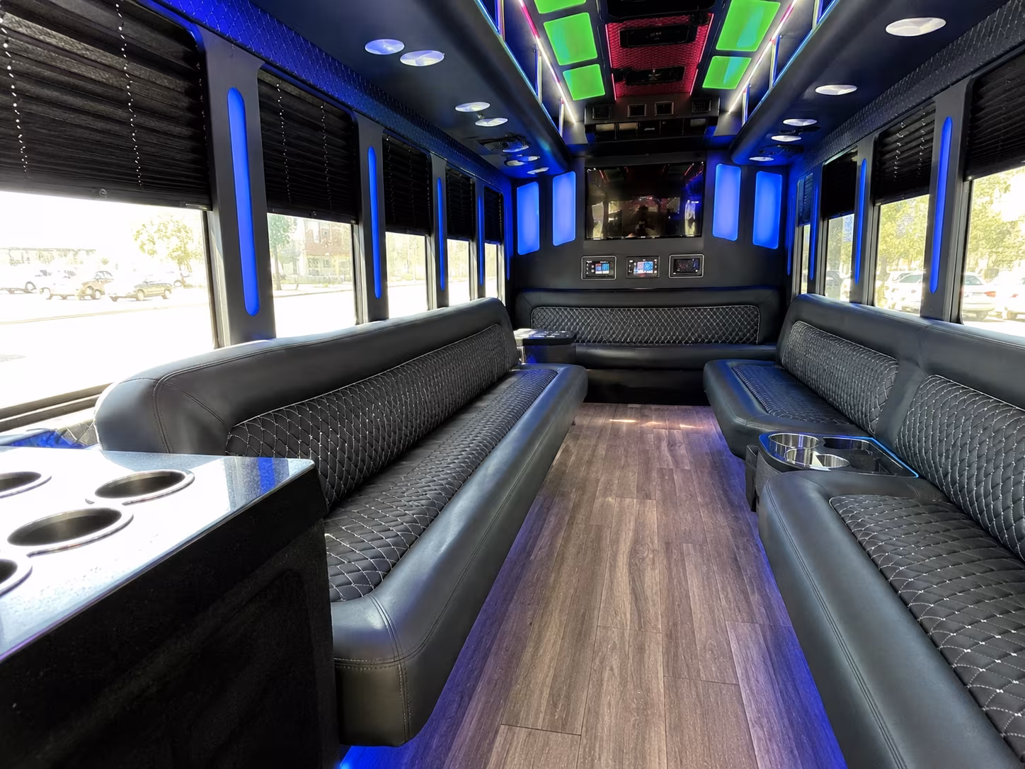 san bernardino 15 passenger party bus inside