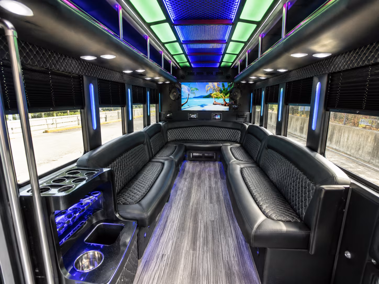 san bernardino 18 passenger party bus inside